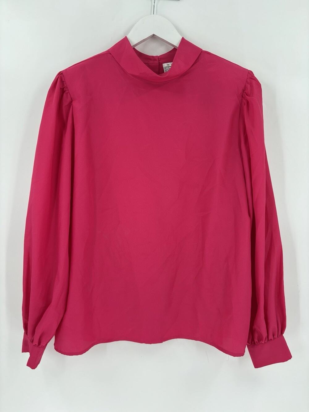 Vintage Stefanie Blouse Womens 16 Hot Pink Long Sleeves Shoulder Pads Buttons